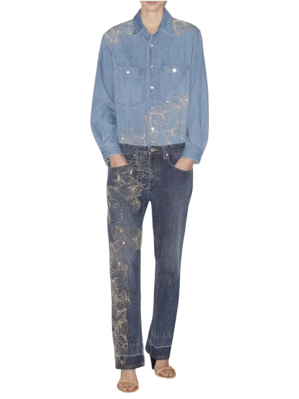 Isabel Marant Imane Embroidered Denim Jumpsuit Size 40 US 8 Large New - Picture 2 of 13